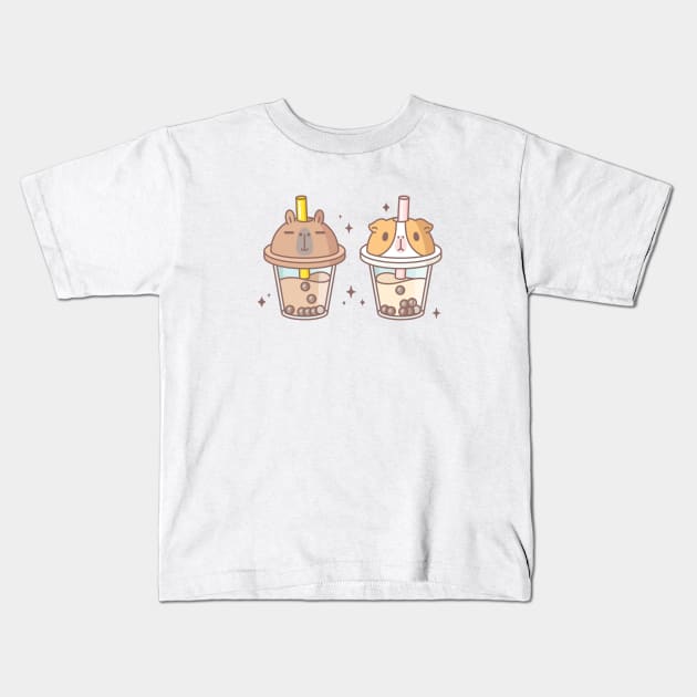 Capybara and Guinea pig Boba Tea Kids T-Shirt by Noristudio